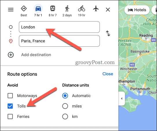 Избегайте дорожных сборов в Картах Google