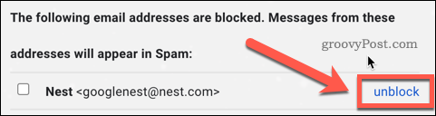Разблокировать пользователя в настройках Gmail