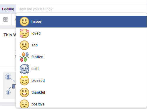Выберите смайлик, который отражает эмоцию, которую вы хотите выразить на Facebook.