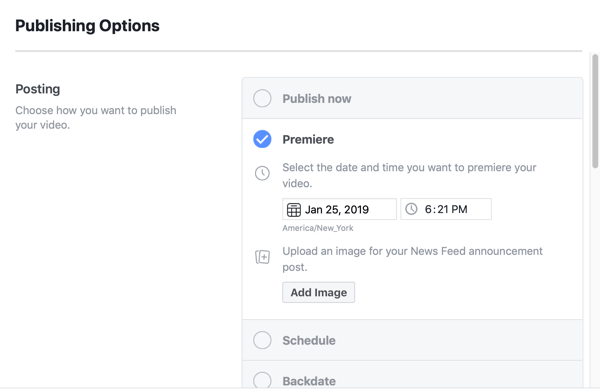 Как настроить Facebook Premiere, шаг 5, настройки расписания публикации