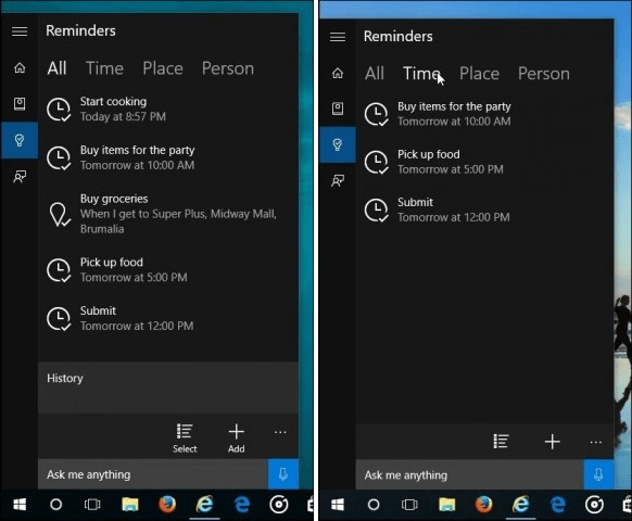 Windows 10 Cortana: создание времени, напоминания о местоположении