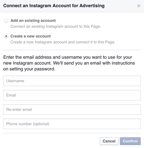 создать новую учетную запись Instagram в facebook