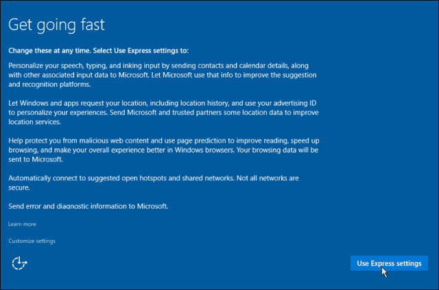 Экспресс Настройки Windows 10