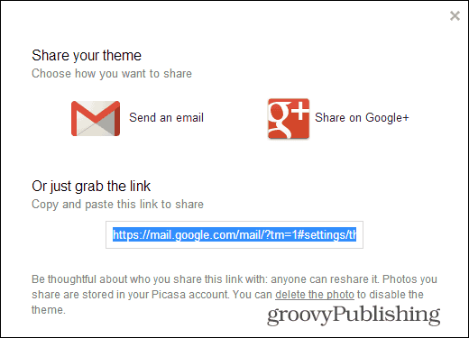 Пользовательские темы Gmail делятся ссылкой на вашу тему