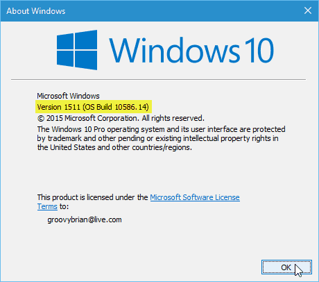 Версия обновления для Windows 10