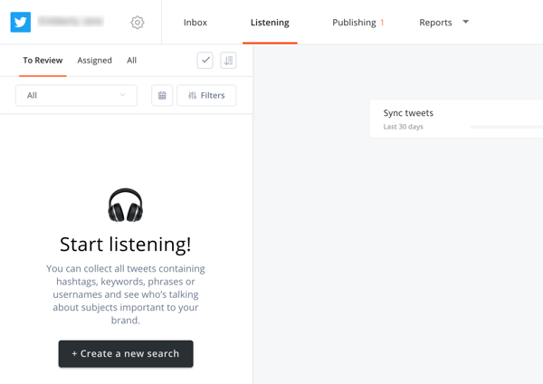 Как использовать Agorapulse для прослушивания в социальных сетях, Шаг 2: создайте новый поиск на вкладке прослушивания.