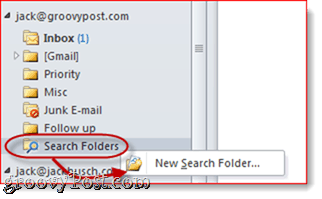 Папки поиска Outlook 2010
