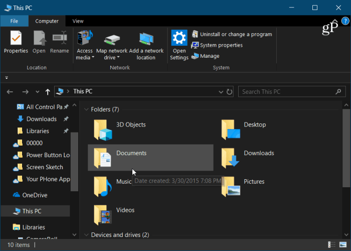 Windows 10 File Explorer темный режим