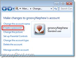 найти подсказку для добавления пароля к учетной записи пользователя Windows 7
