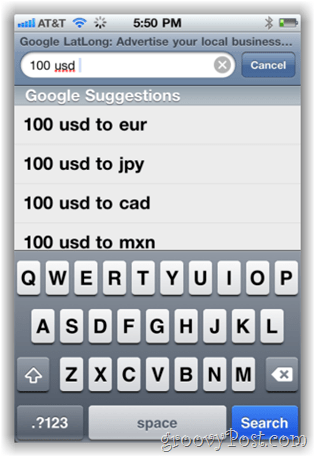Конвертер валют Google.com на iPhone Мобайл