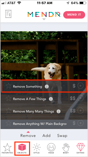 Удалите объект с фотографии с помощью мобильного приложения Mendr.