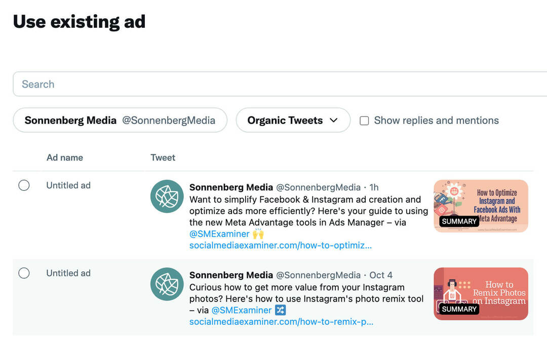как масштабировать рекламу в Твиттере, расширить целевую аудиторию, обновить свои творческие ресурсы, органические твиты, добавить в группу объявлений, пример 21