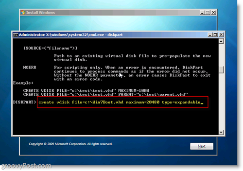 Windows 7 Native VHD Установить двойную загрузку Создать VHD из приглашения CMD