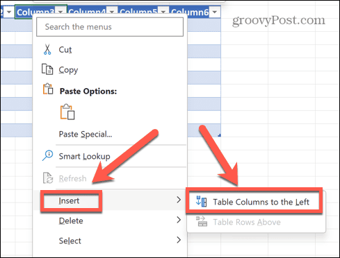 excel вставить столбцы таблицы слева