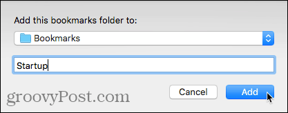 Добавить эту папку закладок в диалоговое окно в Safari на Mac