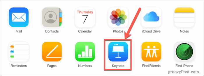 Нажмите Keynote на iCloud