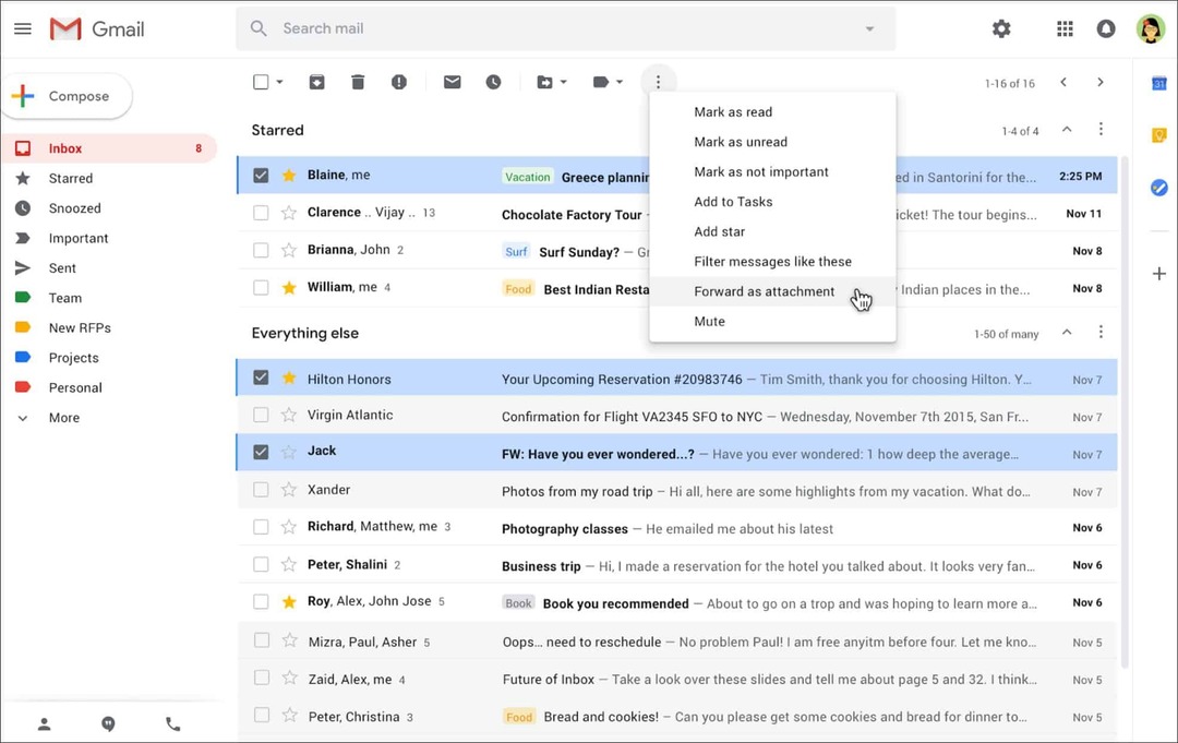 Google позволяет отправлять электронные письма в виде вложений в Gmail
