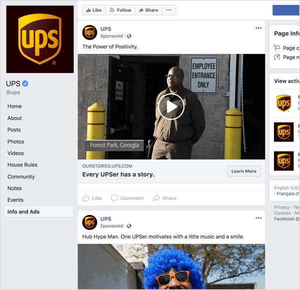 Если вы посмотрите на рекламу UPS на Facebook, становится ясно, что они используют рассказывание историй и эмоциональную привлекательность для повышения узнаваемости бренда.