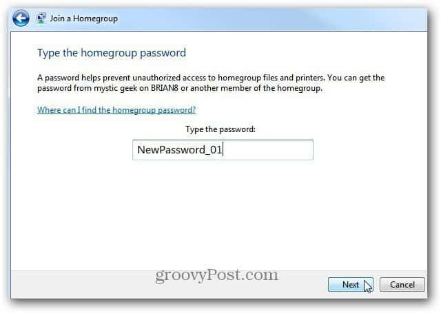Введите пароль домашней группы