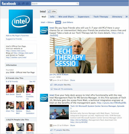 Страница Intel в Facebook