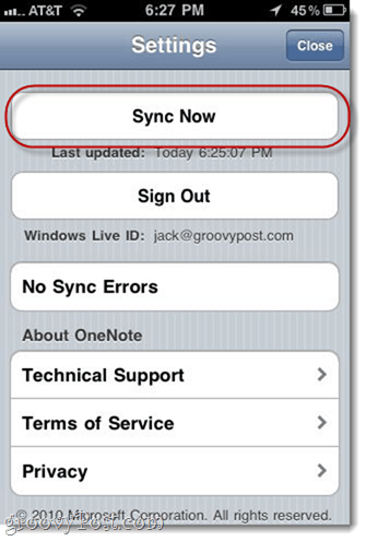 Синхронизация вручную iPhone OneNote