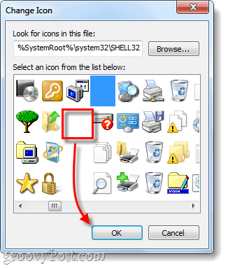 выберите прозрачный значок ярлыка для Windows 7