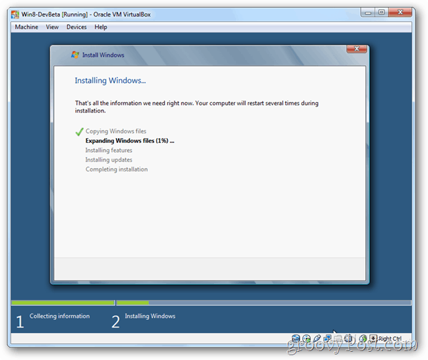 VirtualBox Windows 8 установка экрана Windows