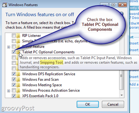 Включить или установить Windows Vista Snipping Tool
