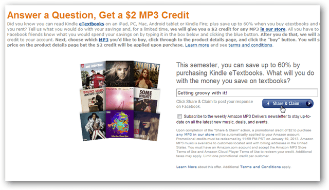 Получите кредит на MP3 в размере $ 2 за пост в Facebook