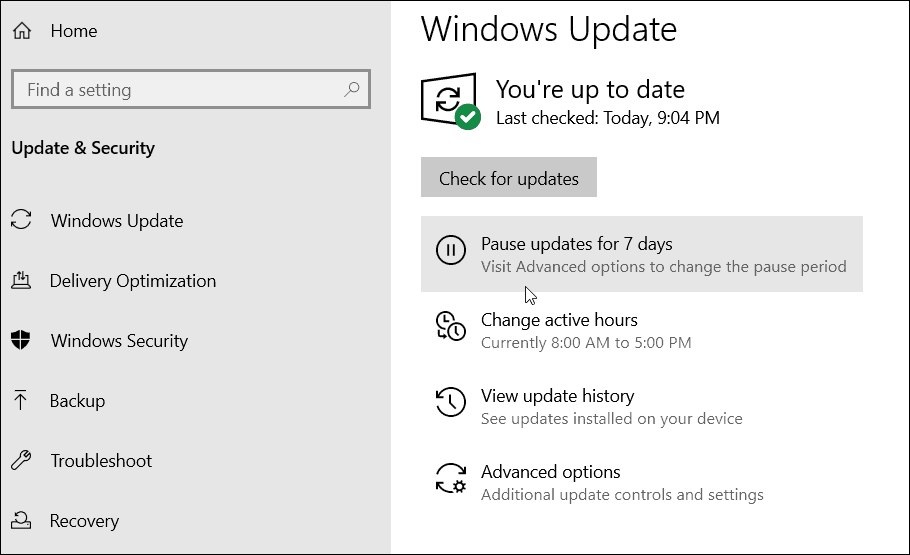 Приостановить обновления Windows 10