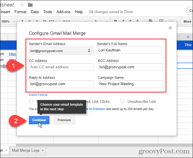 Настроить Gmail Mail Merge