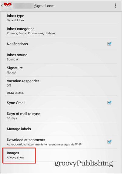 Gmail Android внешние изображения изображения