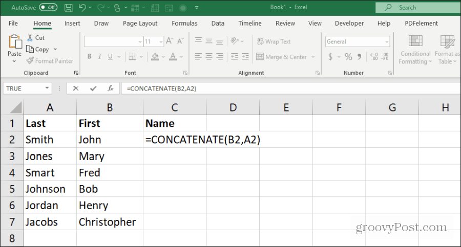 используя конкатенацию в Excel