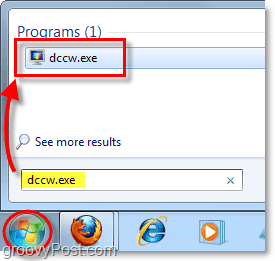 запустить dccw из меню Пуск в Windows 7