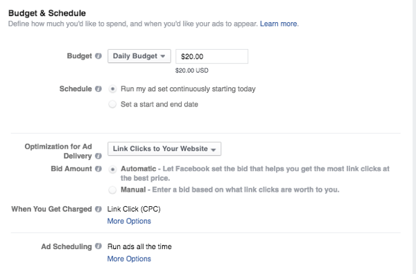бюджет и расписание рекламы в фейсбуке