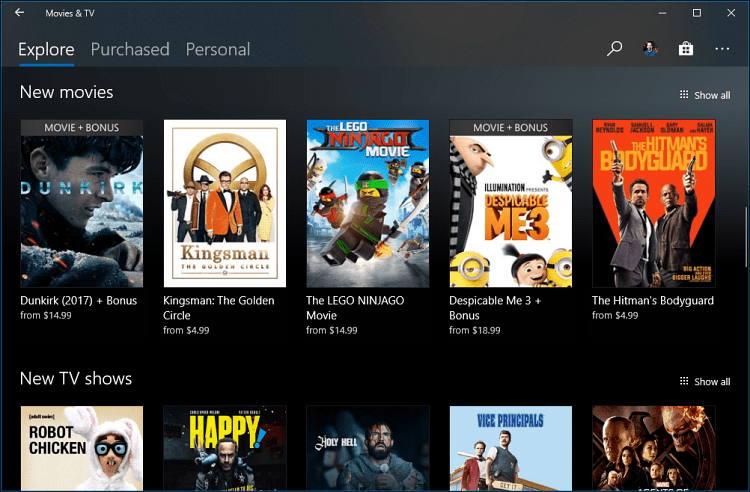 Кино и ТВ приложение Windows 10
