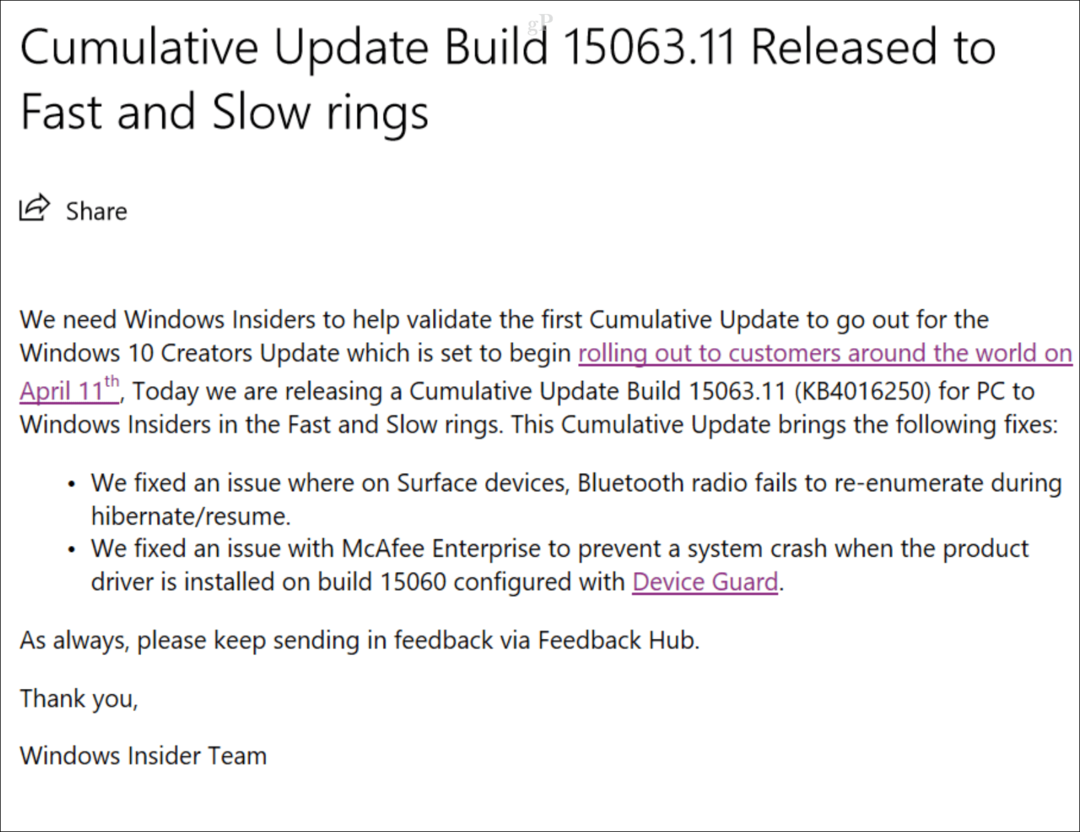 Выпущено первое накопительное обновление для создателей Windows 10