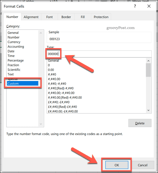 Добавление пользовательского форматирования к ячейкам Excel для добавления ведущих нулей
