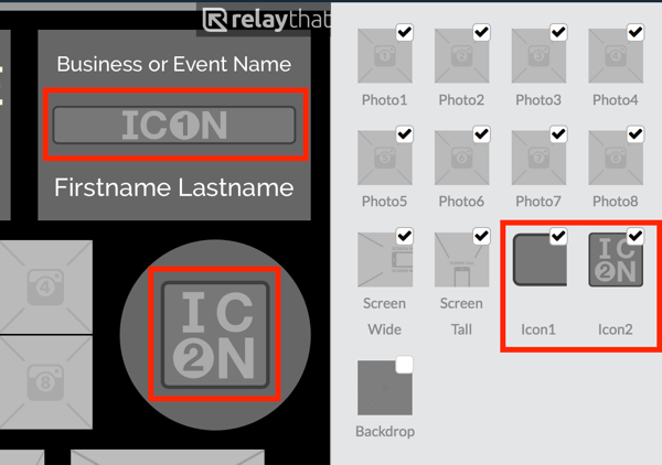 Загрузите свой логотип на эскиз Icon1 или Icon2 в RelayThat.