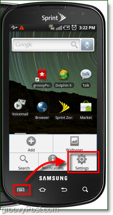 запустить приложение настройки из кнопки меню на Android