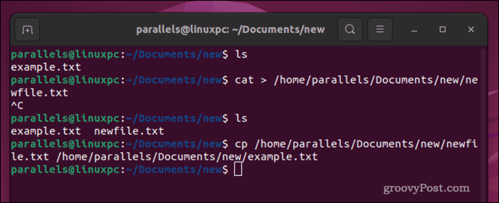 Очистка файла Linux с помощью команды cp