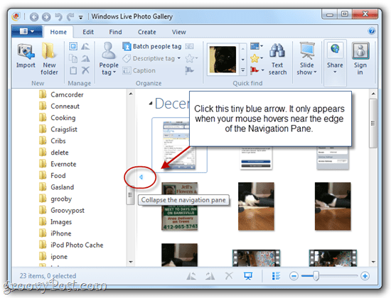 Показать / скрыть панель навигации в фотоальбоме Windows Live 