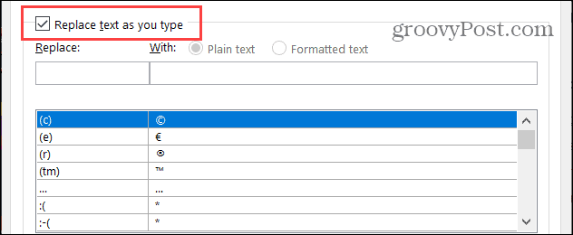 Заменить текст при вводе в Word в Windows