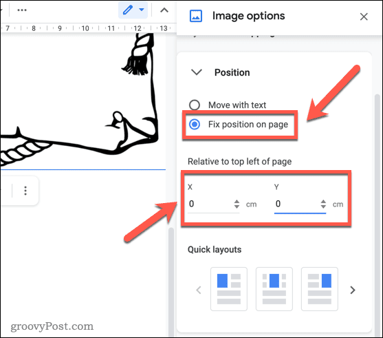 Исправление положения изображения в Google Docs