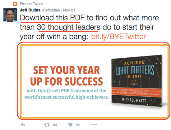 Джефф Буллас использует привлекательное изображение в Twitter, чтобы стимулировать скачивание своей электронной книги.