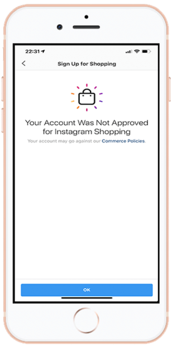 Ваш аккаунт не был одобрен для сообщения о покупках в Instagram