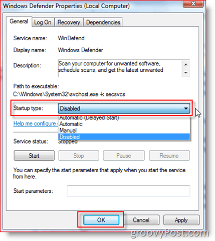 Отключить службу Защитника Windows в Windows Server 2008 или Vista:: groovyPost.com