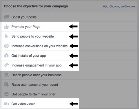 цели рекламы в Facebook для видеорекламы