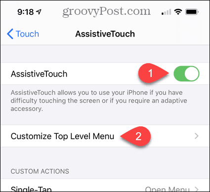 Включить AssistiveTouch и настроить меню верхнего уровня в настройках iPhone