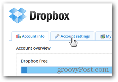 Вкладка настроек учетной записи Dropbox